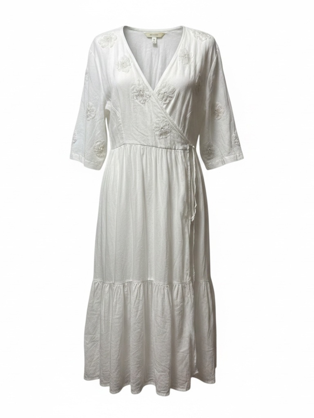 White Wrap Maxi Dress with Embroidered Detail